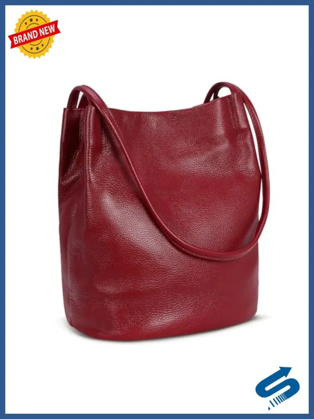 Genuine Leather Bucket Tote Hobo Shoulder Handbag with Pockets for Women Work